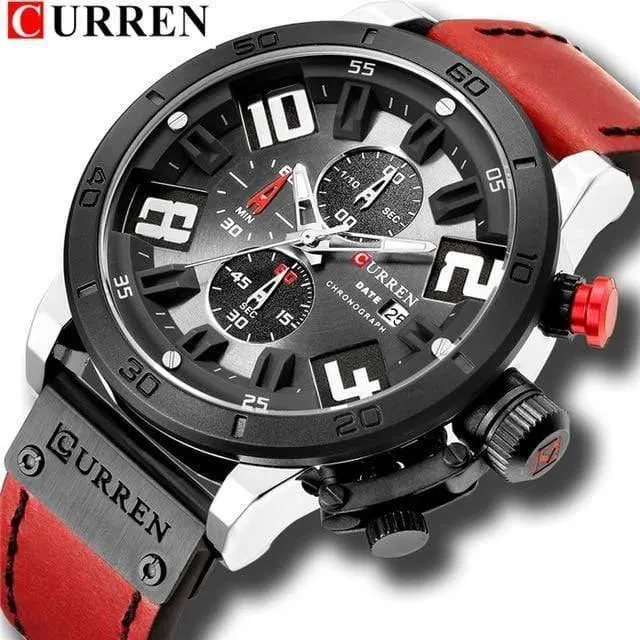 Herrenuhren Mode Chronograph Quarz Digital Armbanduhr CURREN Lederarmbanduhr mit wasserdichter 30M Reloj Hombre
