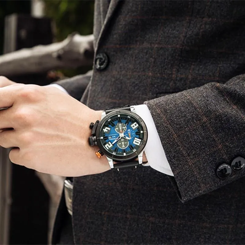 Herrenuhren Mode Chronograph Quarz Digital Armbanduhr CURREN Lederarmbanduhr mit wasserdichter 30M Reloj Hombre