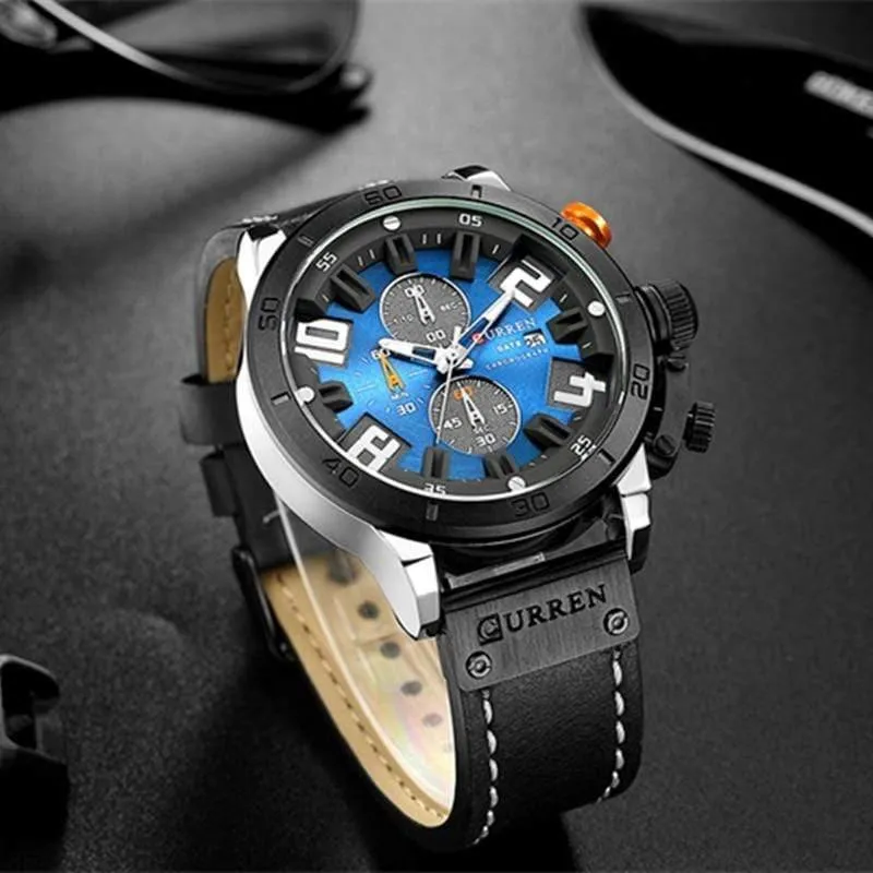 Herrenuhren Mode Chronograph Quarz Digital Armbanduhr CURREN Lederarmbanduhr mit wasserdichter 30M Reloj Hombre