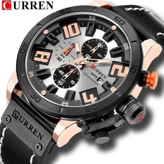 Herrenuhren Mode Chronograph Quarz Digital Armbanduhr CURREN Lederarmbanduhr mit wasserdichter 30M Reloj Hombre