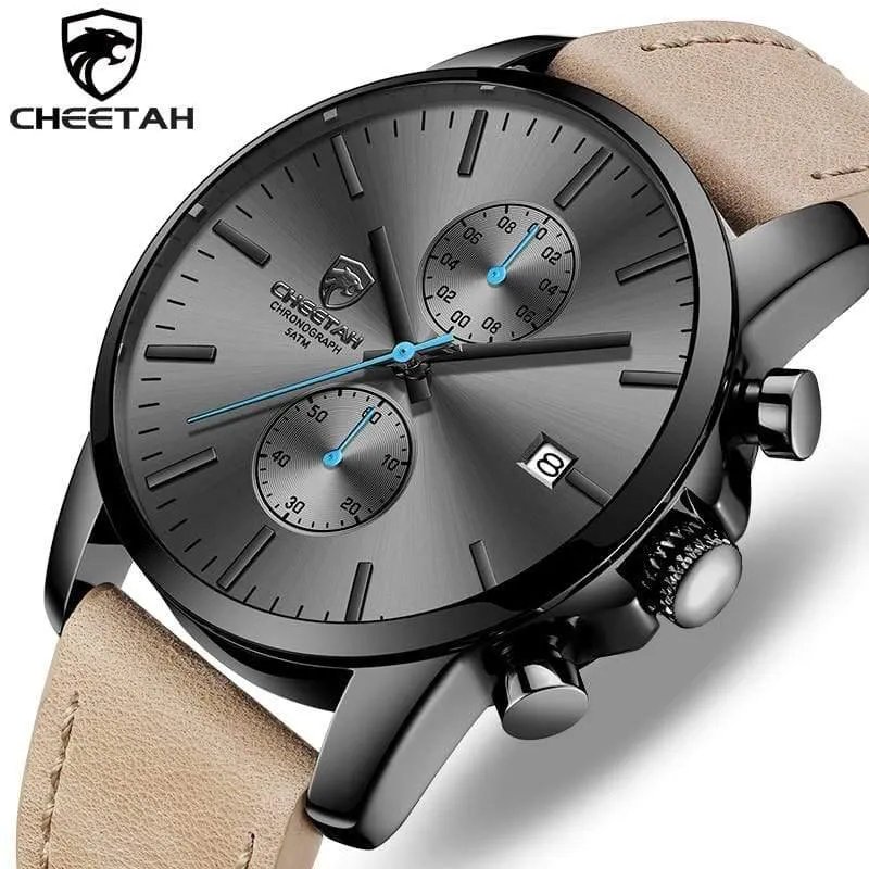 Herrenuhr CHEETAH Brand Fashion Sport Quarzuhren Herren Leder Wasserdicht Chronograph Uhr Business Relogio Masculino
