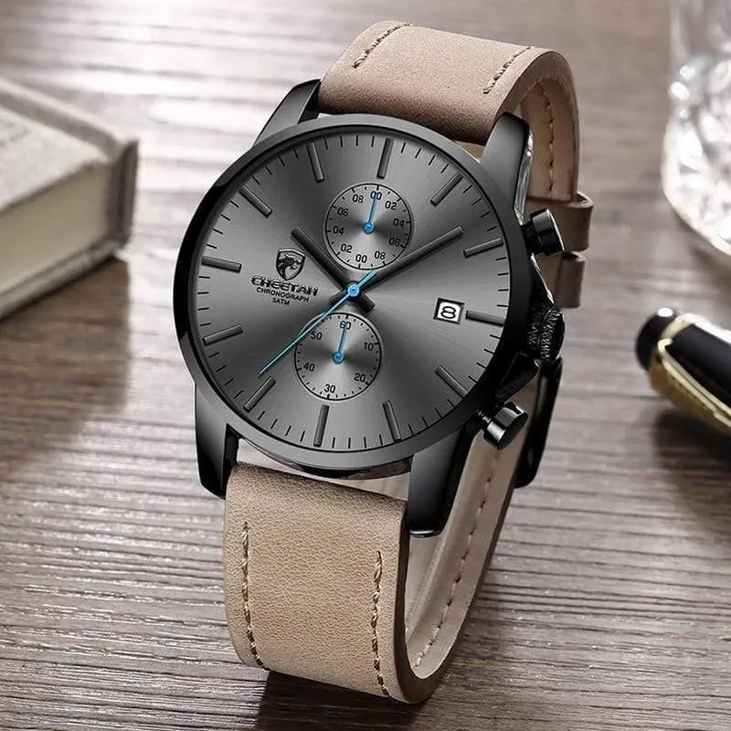 Herrenuhr CHEETAH Brand Fashion Sport Quarzuhren Herren Leder Wasserdicht Chronograph Uhr Business Relogio Masculino