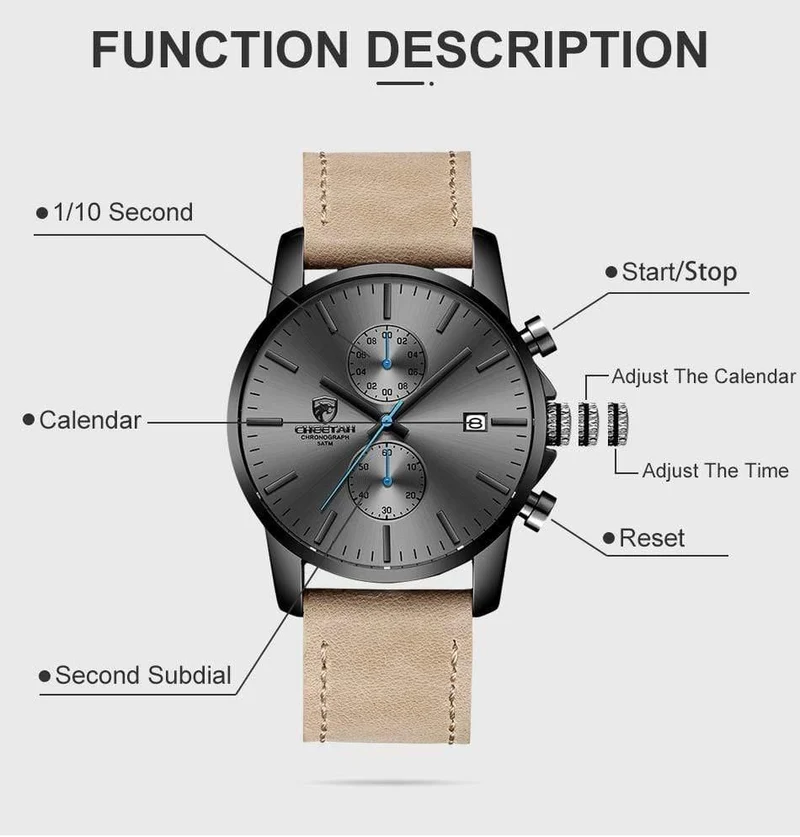 Herrenuhr CHEETAH Brand Fashion Sport Quarzuhren Herren Leder Wasserdicht Chronograph Uhr Business Relogio Masculino