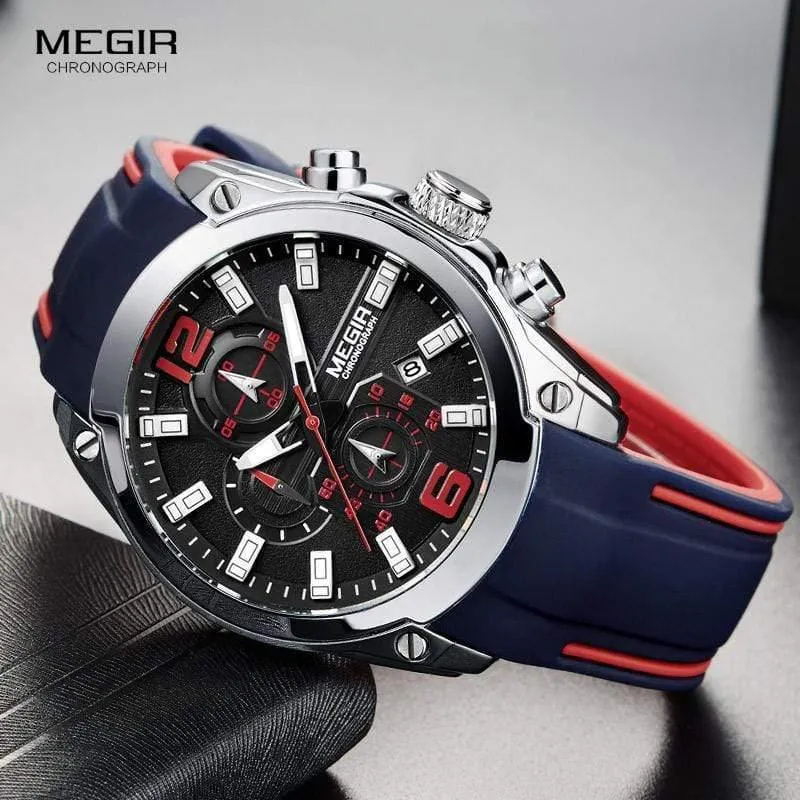 Herren-Chronograph, analoge Quarzuhr mit Datum, leuchtenden Zeigern, wasserdichtem Silikonarmband