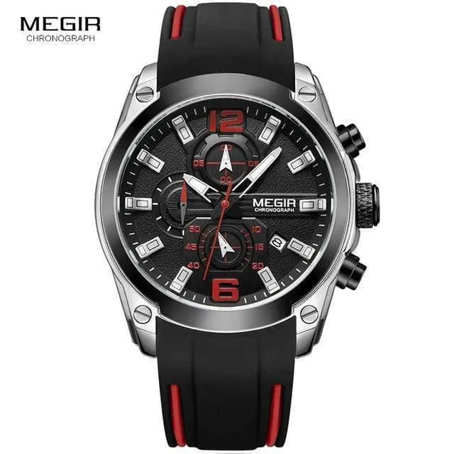 Herren-Chronograph, analoge Quarzuhr mit Datum, leuchtenden Zeigern, wasserdichtem Silikonarmband