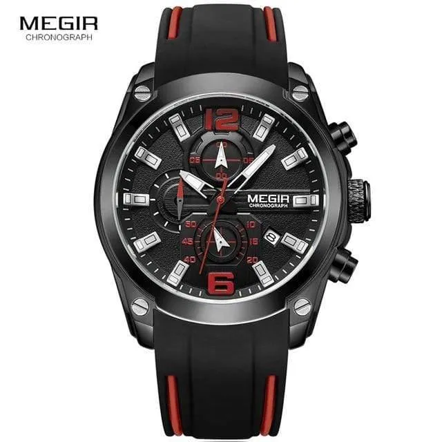 Herren-Chronograph, analoge Quarzuhr mit Datum, leuchtenden Zeigern, wasserdichtem Silikonarmband