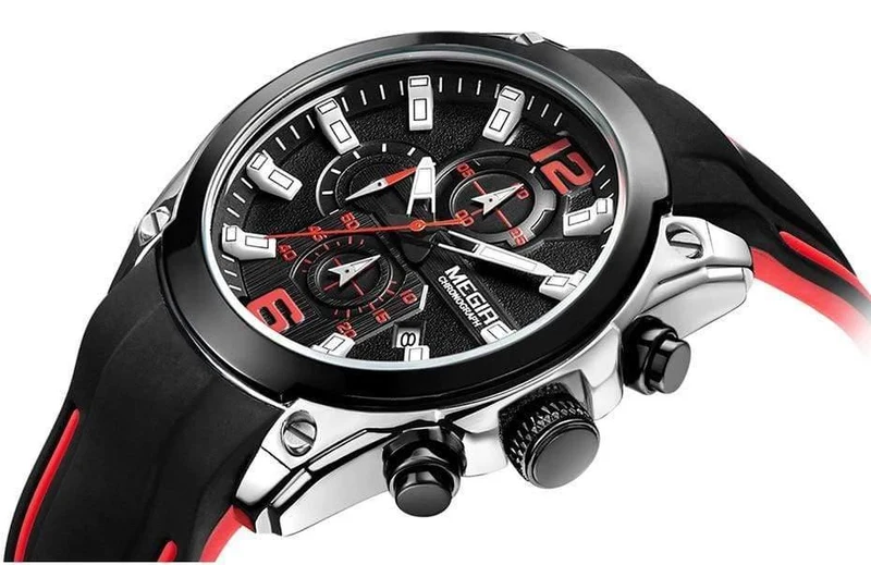 Herren-Chronograph, analoge Quarzuhr mit Datum, leuchtenden Zeigern, wasserdichtem Silikonarmband