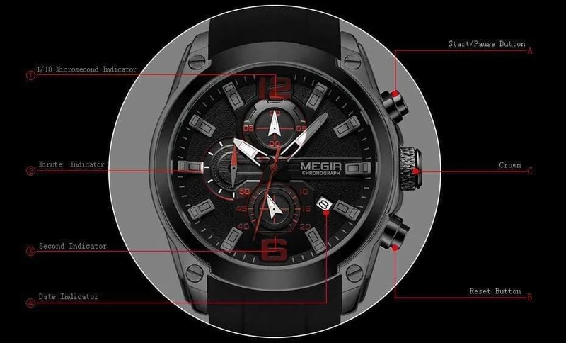 Herren-Chronograph, analoge Quarzuhr mit Datum, leuchtenden Zeigern, wasserdichtem Silikonarmband