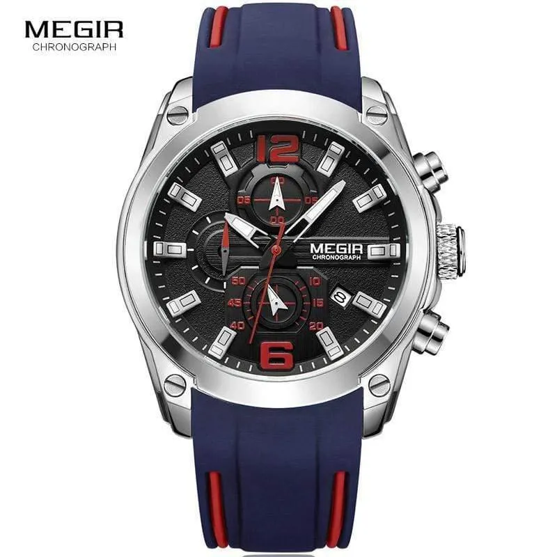 Herren-Chronograph, analoge Quarzuhr mit Datum, leuchtenden Zeigern, wasserdichtem Silikonarmband
