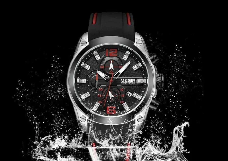 Herren-Chronograph, analoge Quarzuhr mit Datum, leuchtenden Zeigern, wasserdichtem Silikonarmband