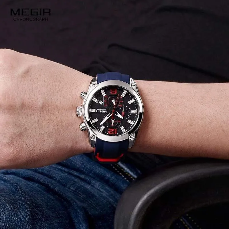Herren-Chronograph, analoge Quarzuhr mit Datum, leuchtenden Zeigern, wasserdichtem Silikonarmband