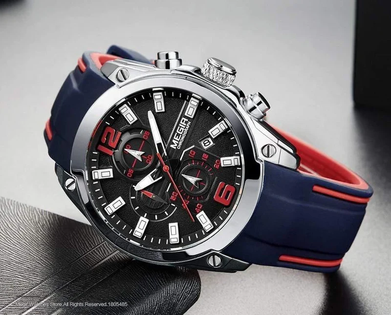 Herren-Chronograph, analoge Quarzuhr mit Datum, leuchtenden Zeigern, wasserdichtem Silikonarmband