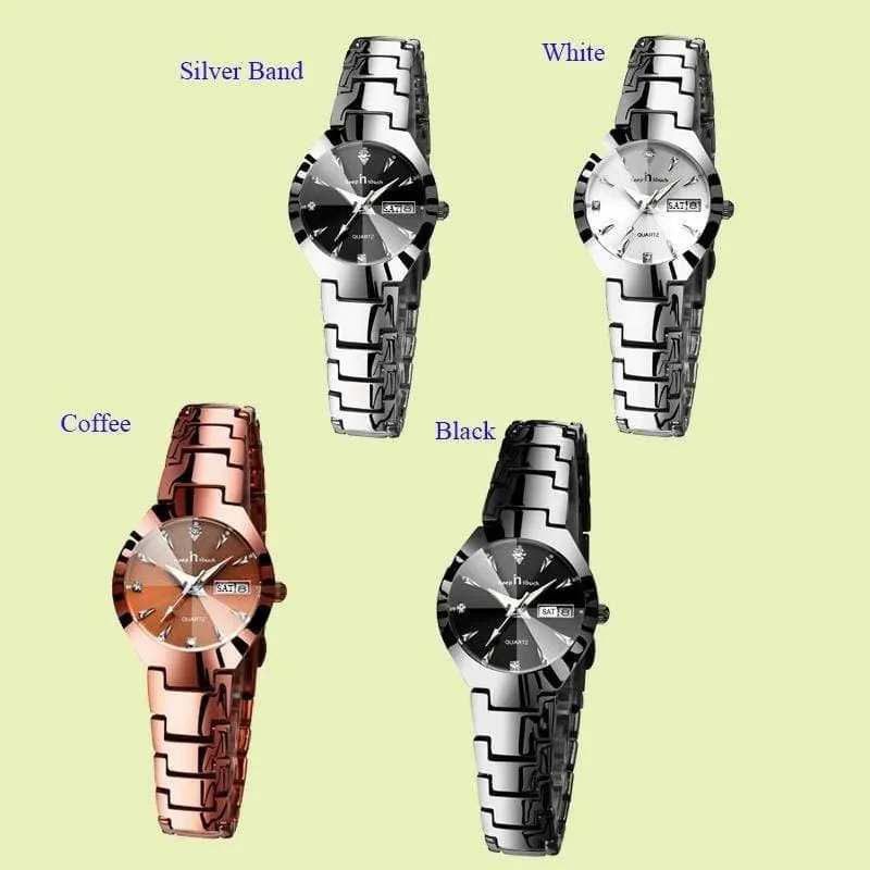 Uhr Frauen Quarz Kalender Strass Kleid Armband Damenuhr Ladies Luminous Relogio Feminino