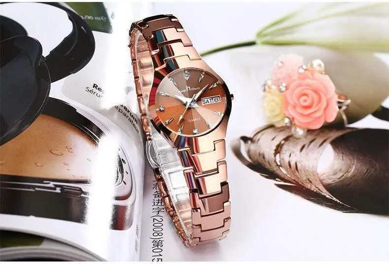 Uhr Frauen Quarz Kalender Strass Kleid Armband Damenuhr Ladies Luminous Relogio Feminino