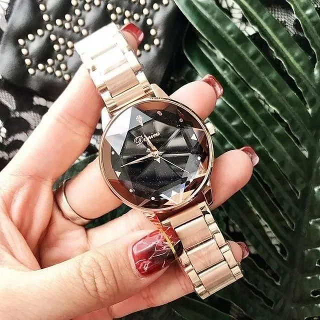 Uhr-Frauen-Kleid-Uhr-Mode-Rosen-Goldquarz passt weibliche Edelstahl-Armbanduhren auf