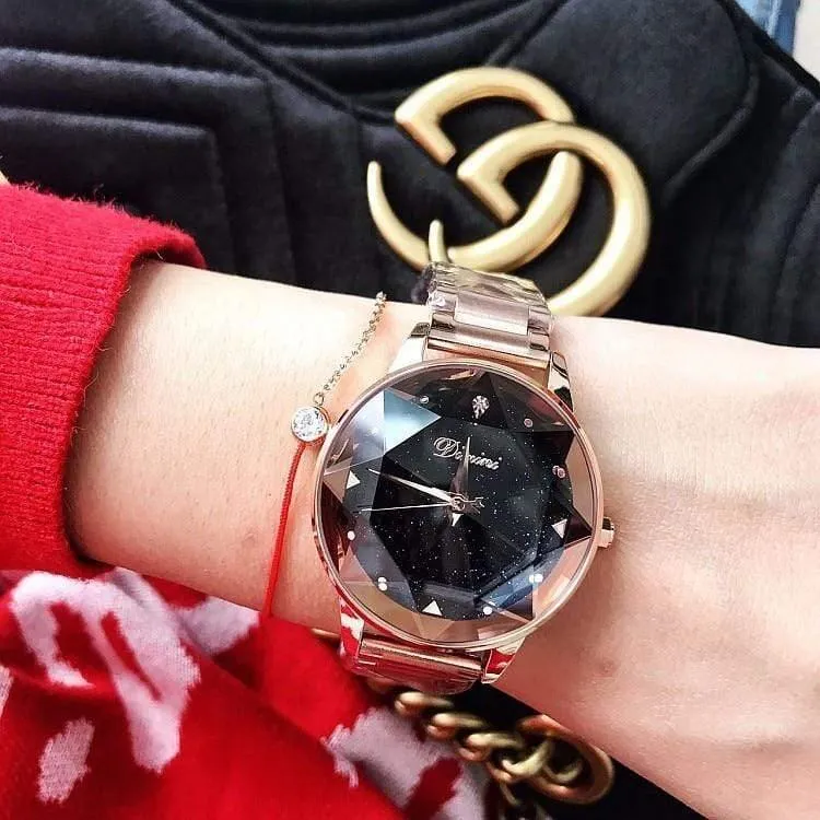 Uhr-Frauen-Kleid-Uhr-Mode-Rosen-Goldquarz passt weibliche Edelstahl-Armbanduhren auf