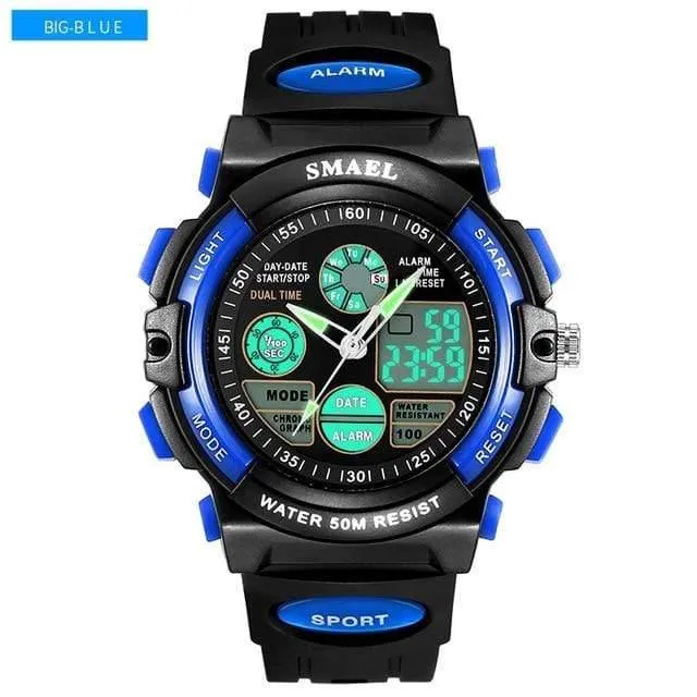 Kinder Led-anzeige Digitaluhr 50M Wasserdichte Kinder Sportuhren Multifunktions Quarz Jungen / Mädchen Studenten Armbanduhr