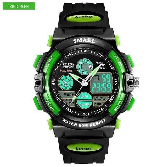 Kinder Led-anzeige Digitaluhr 50M Wasserdichte Kinder Sportuhren Multifunktions Quarz Jungen / Mädchen Studenten Armbanduhr