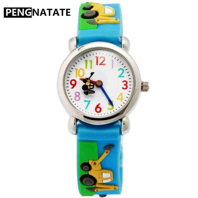 Kinderuhren Heißer Verkauf 3D Cartoon Bagger Silikon Armband Armbanduhr Mode Student Kinder Uhr Jungen Geschenke