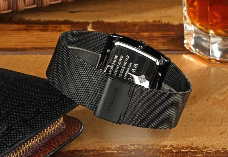 Armbanduhr für Herren, quadratisch, wasserdicht, für Herren, Luxus, schwarzes Stahlarmband, Sport-Armbanduhr