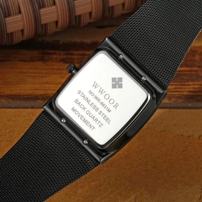 Armbanduhr für Herren, quadratisch, wasserdicht, für Herren, Luxus, schwarzes Stahlarmband, Sport-Armbanduhr