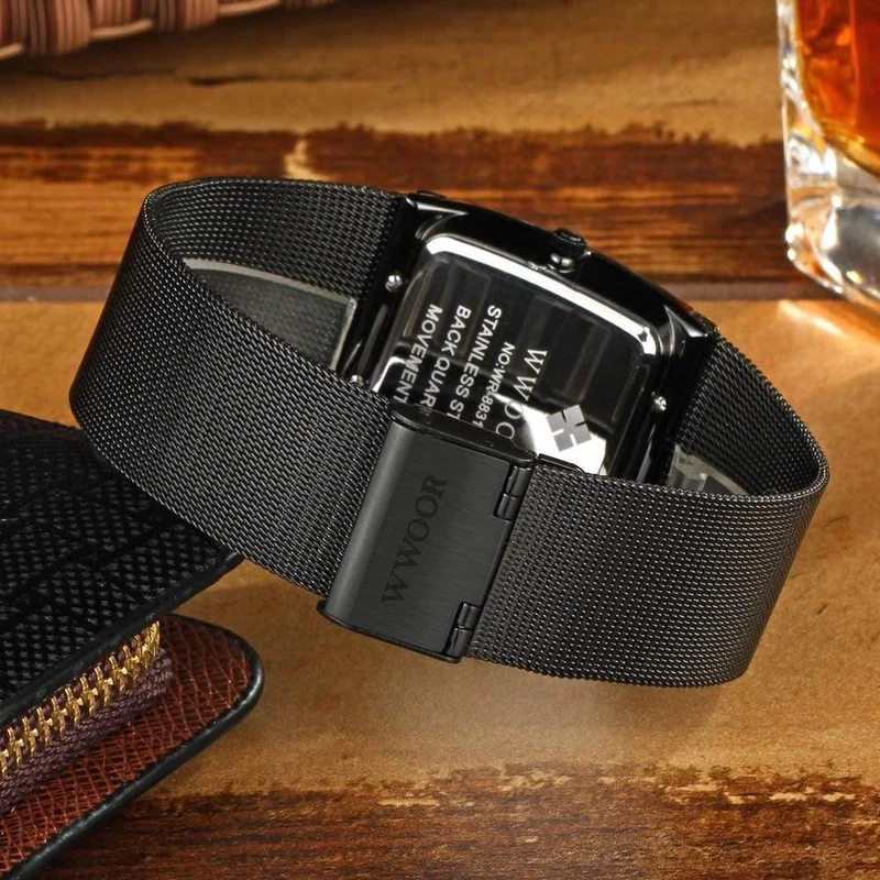 Armbanduhr für Herren, quadratisch, wasserdicht, für Herren, Luxus, schwarzes Stahlarmband, Sport-Armbanduhr