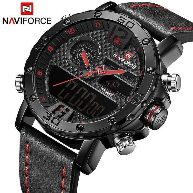 Herrenuhren Top-Marke Luxus Original Sportuhr Herren Leder 30M Wasserdicht Miliary Dual Display Armbanduhr Uhr