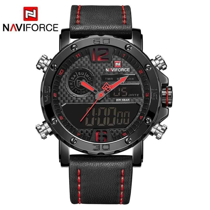 Herrenuhren Top-Marke Luxus Original Sportuhr Herren Leder 30M Wasserdicht Miliary Dual Display Armbanduhr Uhr