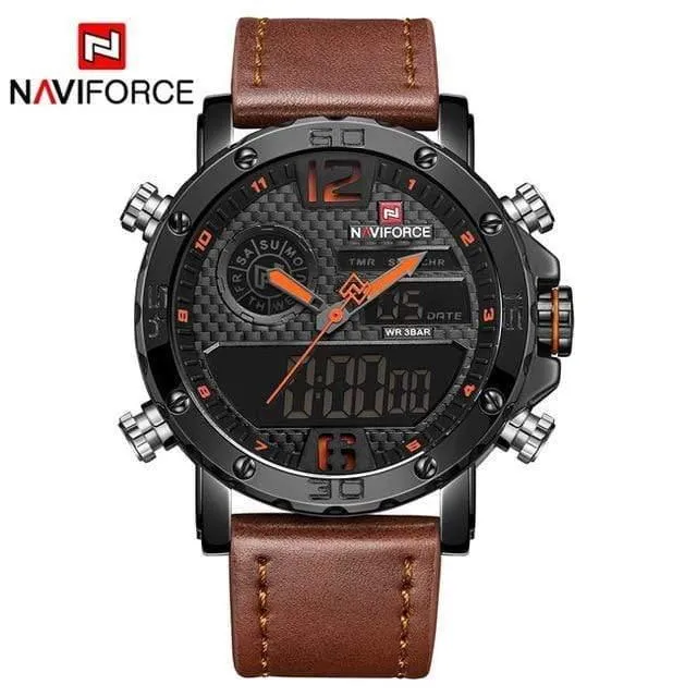 Herrenuhren Top-Marke Luxus Original Sportuhr Herren Leder 30M Wasserdicht Miliary Dual Display Armbanduhr Uhr