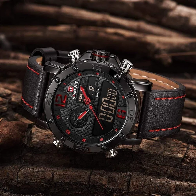 Herrenuhren Top-Marke Luxus Original Sportuhr Herren Leder 30M Wasserdicht Miliary Dual Display Armbanduhr Uhr