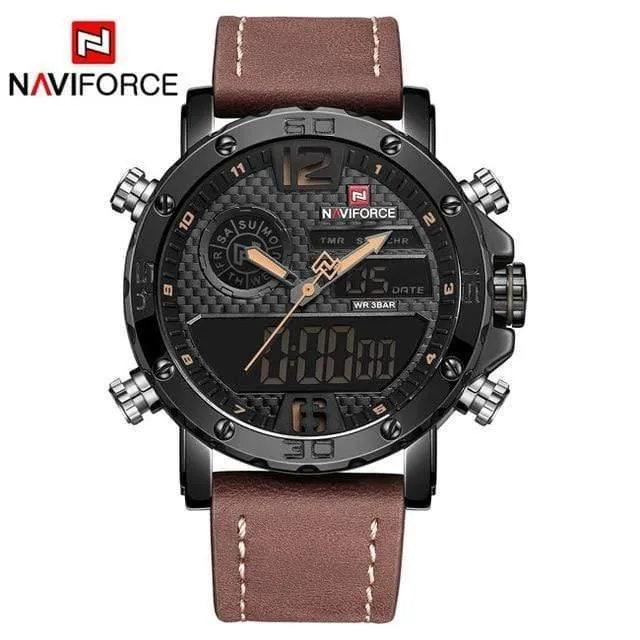 Herrenuhren Top-Marke Luxus Original Sportuhr Herren Leder 30M Wasserdicht Miliary Dual Display Armbanduhr Uhr