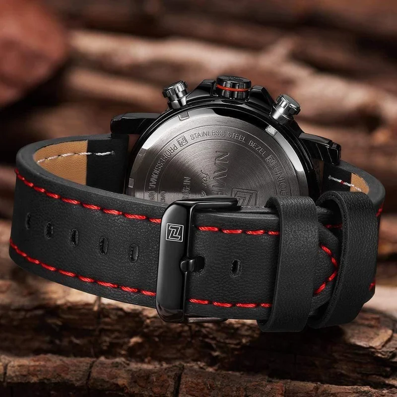Herrenuhren Top-Marke Luxus Original Sportuhr Herren Leder 30M Wasserdicht Miliary Dual Display Armbanduhr Uhr