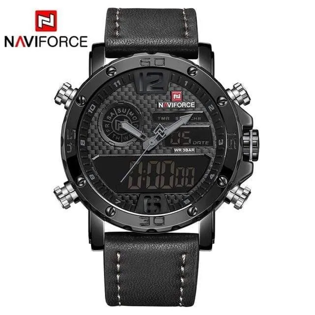 Herrenuhren Top-Marke Luxus Original Sportuhr Herren Leder 30M Wasserdicht Miliary Dual Display Armbanduhr Uhr