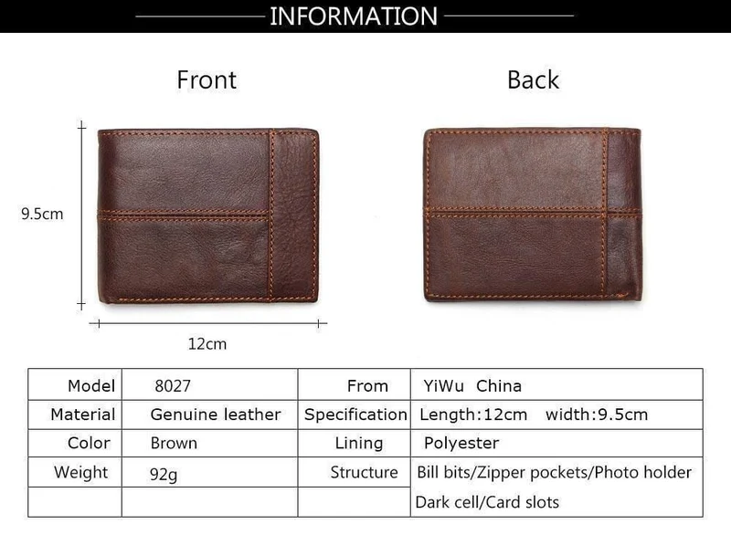 Echtes Leder Männer Brieftaschen Münzfach Reißverschluss Herren Leder Geldbörse mit Münzfach Portfolio Cartera