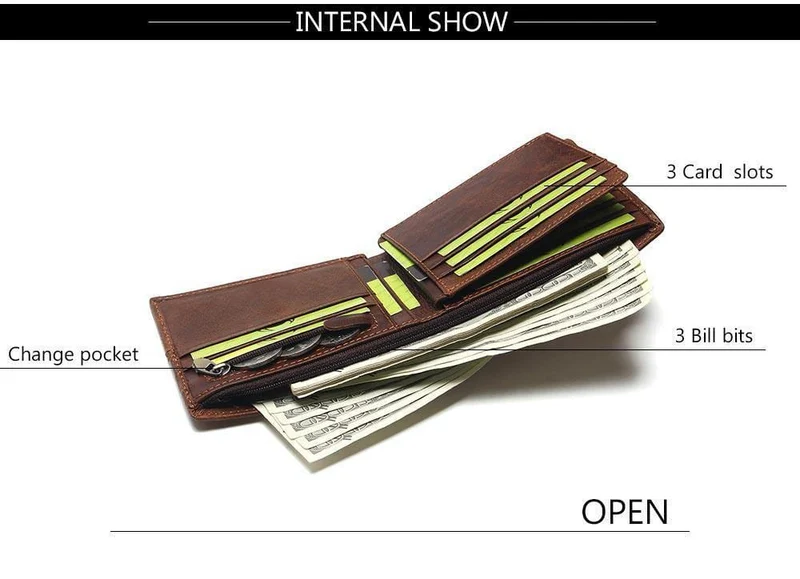 Echtes Leder Männer Brieftaschen Münzfach Reißverschluss Herren Leder Geldbörse mit Münzfach Portfolio Cartera