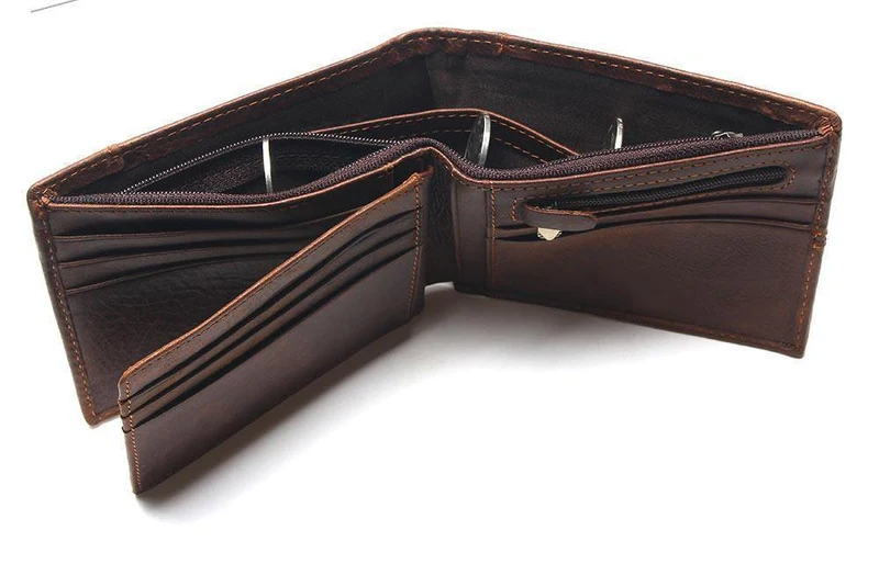 Echtes Leder Männer Brieftaschen Münzfach Reißverschluss Herren Leder Geldbörse mit Münzfach Portfolio Cartera