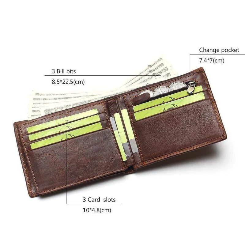 Echtes Leder Männer Brieftaschen Münzfach Reißverschluss Herren Leder Geldbörse mit Münzfach Portfolio Cartera