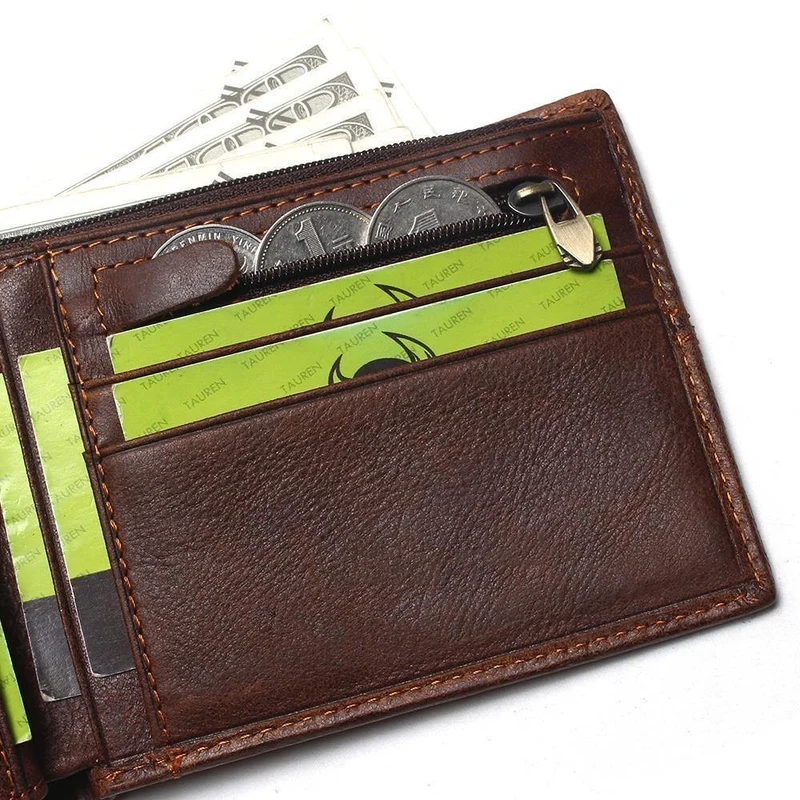 Echtes Leder Männer Brieftaschen Münzfach Reißverschluss Herren Leder Geldbörse mit Münzfach Portfolio Cartera