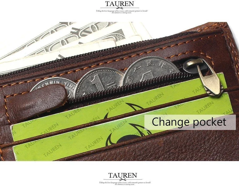 Echtes Leder Männer Brieftaschen Münzfach Reißverschluss Herren Leder Geldbörse mit Münzfach Portfolio Cartera