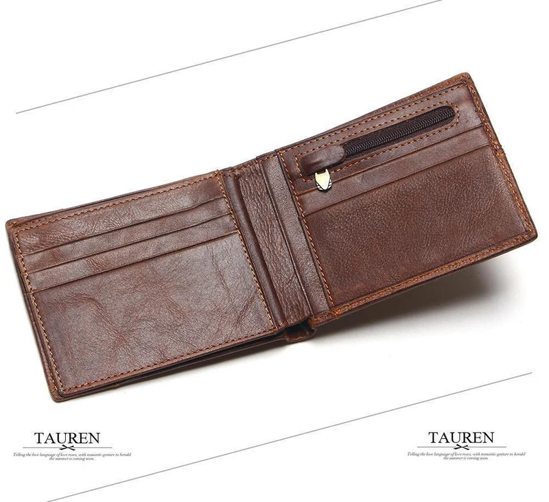 Echtes Leder Männer Brieftaschen Münzfach Reißverschluss Herren Leder Geldbörse mit Münzfach Portfolio Cartera