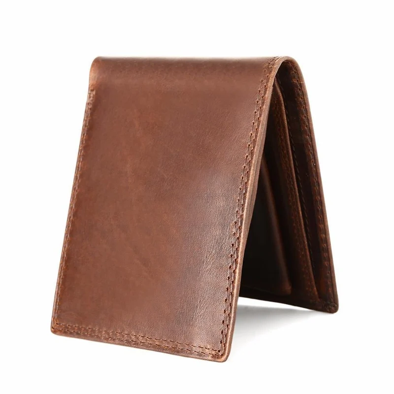 Echte Crazy Horse Leder Herren Geldbörsen Vintage Trifold Geldbörse Reißverschluss Münzfach Geldbörse Rindsleder Leder Rfid Geldbörse Für Männer