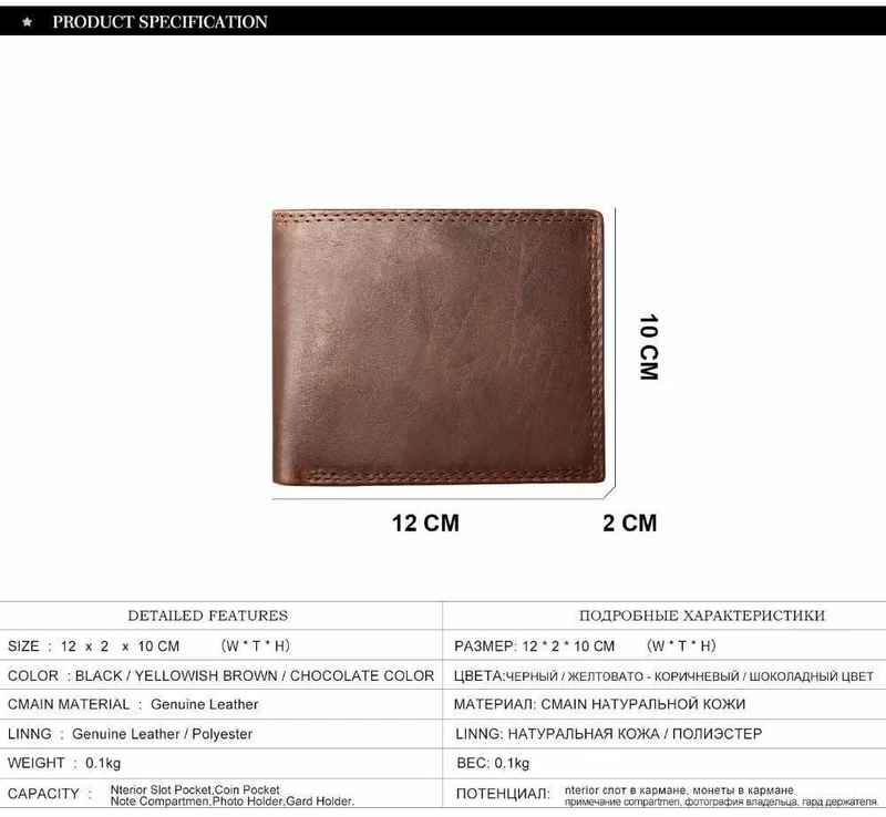 Echte Crazy Horse Leder Herren Geldbörsen Vintage Trifold Geldbörse Reißverschluss Münzfach Geldbörse Rindsleder Leder Rfid Geldbörse Für Männer
