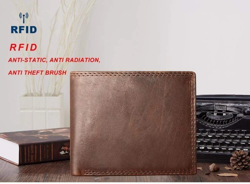 Echte Crazy Horse Leder Herren Geldbörsen Vintage Trifold Geldbörse Reißverschluss Münzfach Geldbörse Rindsleder Leder Rfid Geldbörse Für Männer