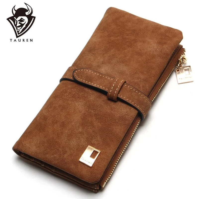 Modische Damen-Geldbörsen mit Kordelzug, Nubukleder, Reißverschluss, Damen-Geldbörse mit langem Design, zweifach mehrfarbige Clutch