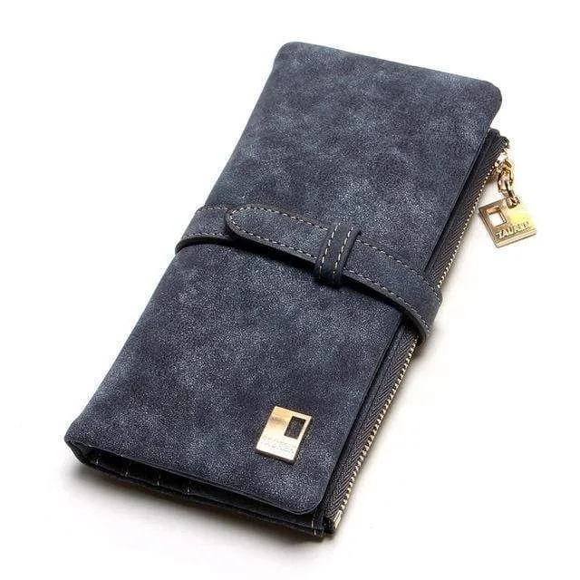 Modische Damen-Geldbörsen mit Kordelzug, Nubukleder, Reißverschluss, Damen-Geldbörse mit langem Design, zweifach mehrfarbige Clutch