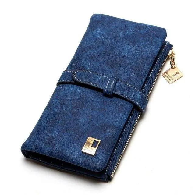 Modische Damen-Geldbörsen mit Kordelzug, Nubukleder, Reißverschluss, Damen-Geldbörse mit langem Design, zweifach mehrfarbige Clutch