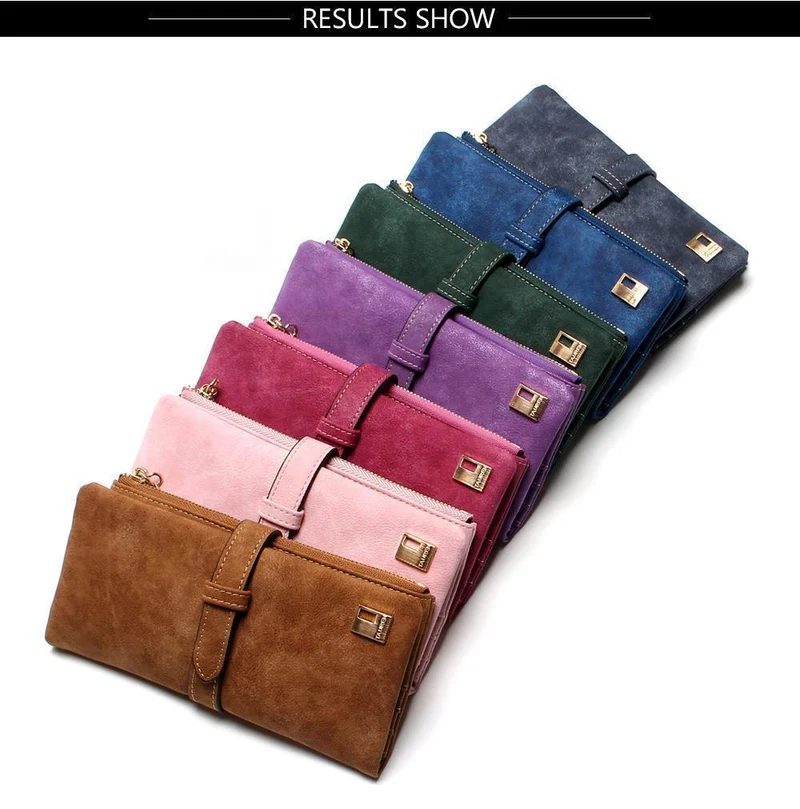 Modische Damen-Geldbörsen mit Kordelzug, Nubukleder, Reißverschluss, Damen-Geldbörse mit langem Design, zweifach mehrfarbige Clutch
