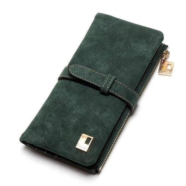 Modische Damen-Geldbörsen mit Kordelzug, Nubukleder, Reißverschluss, Damen-Geldbörse mit langem Design, zweifach mehrfarbige Clutch