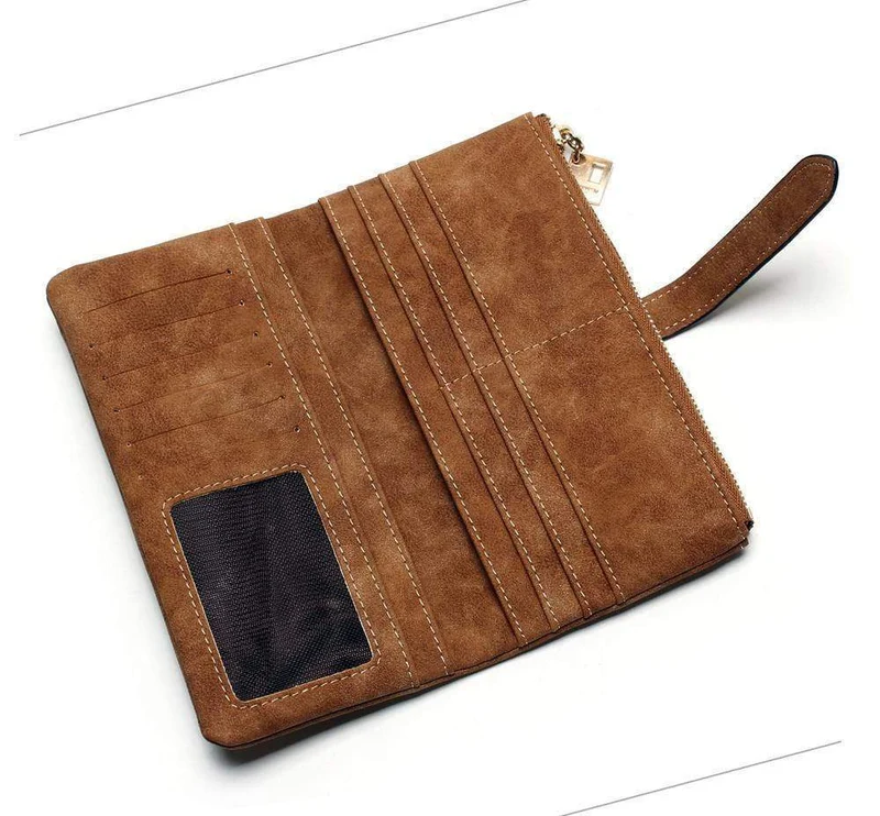 Modische Damen-Geldbörsen mit Kordelzug, Nubukleder, Reißverschluss, Damen-Geldbörse mit langem Design, zweifach mehrfarbige Clutch
