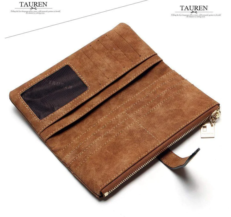 Modische Damen-Geldbörsen mit Kordelzug, Nubukleder, Reißverschluss, Damen-Geldbörse mit langem Design, zweifach mehrfarbige Clutch
